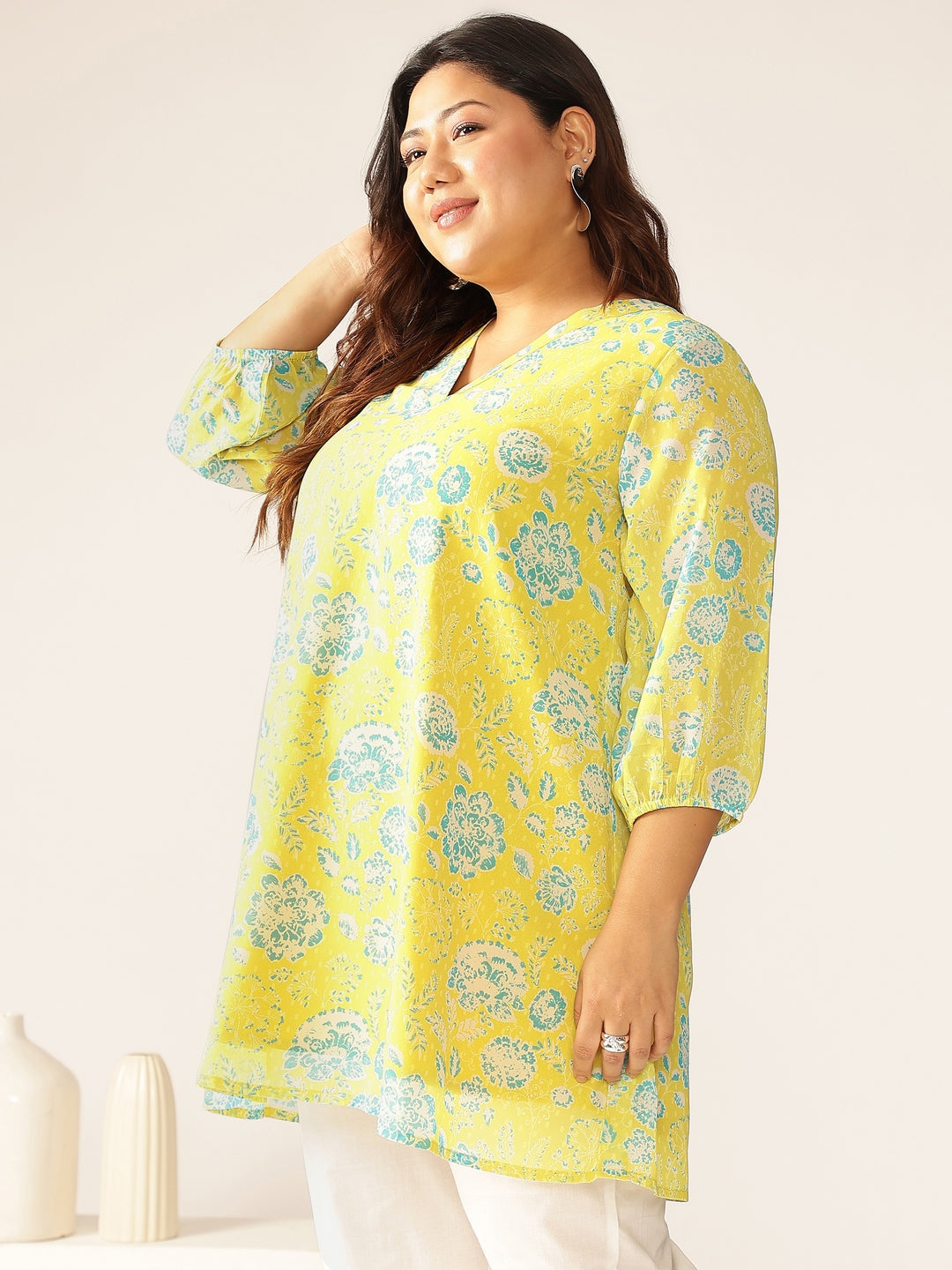 Janasya Bright Georgette Floral A-Line Tunic 