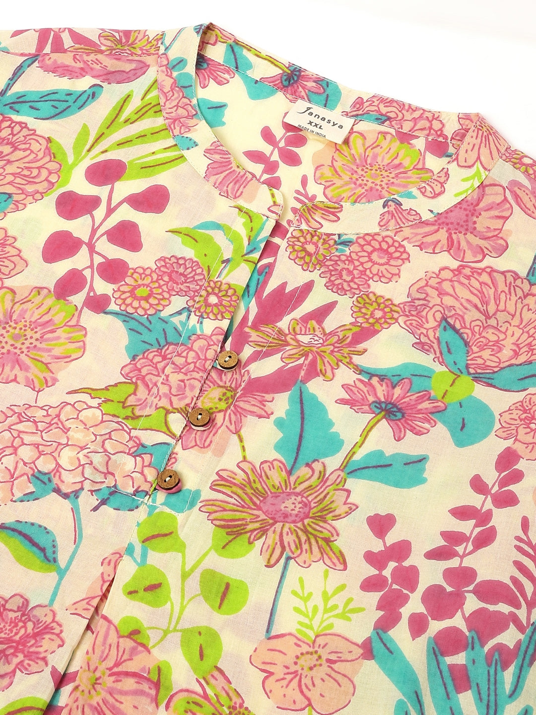 Janasya Bright Cotton Floral A-Line Tunic 
