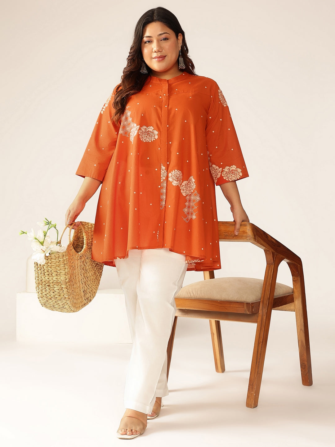 Janasya Dark Cotton Floral A-Line Tunic | Grab2Buy