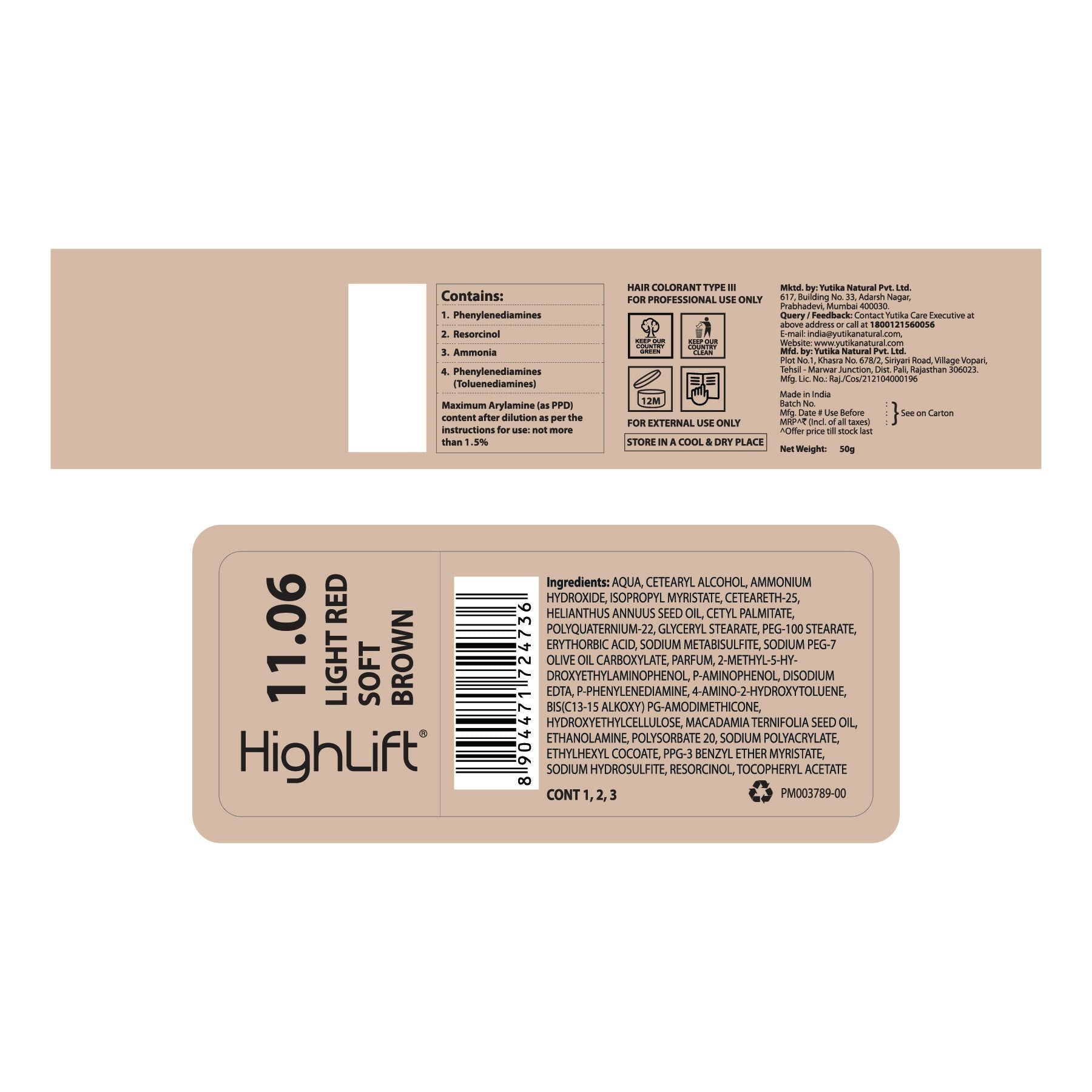 Yuthika Professional High lift Creme Hair Colour 11.06 Light Red Soft Brown  Grab2Buy Yuthika Grab2Buy