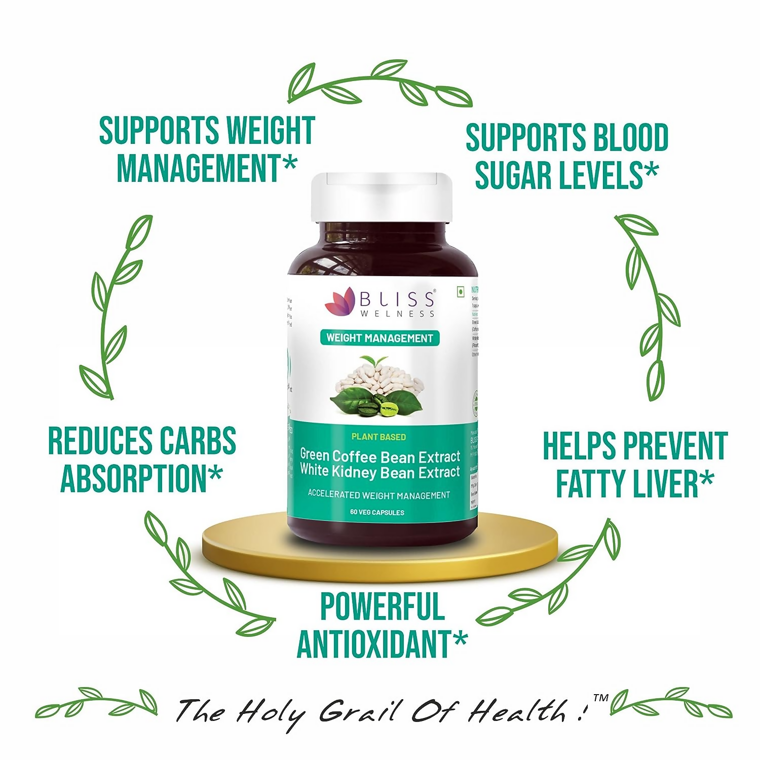 Bliss Welness Green Coffee Bean Extract White Kidney Bean Extract Capsules - Grab2buy