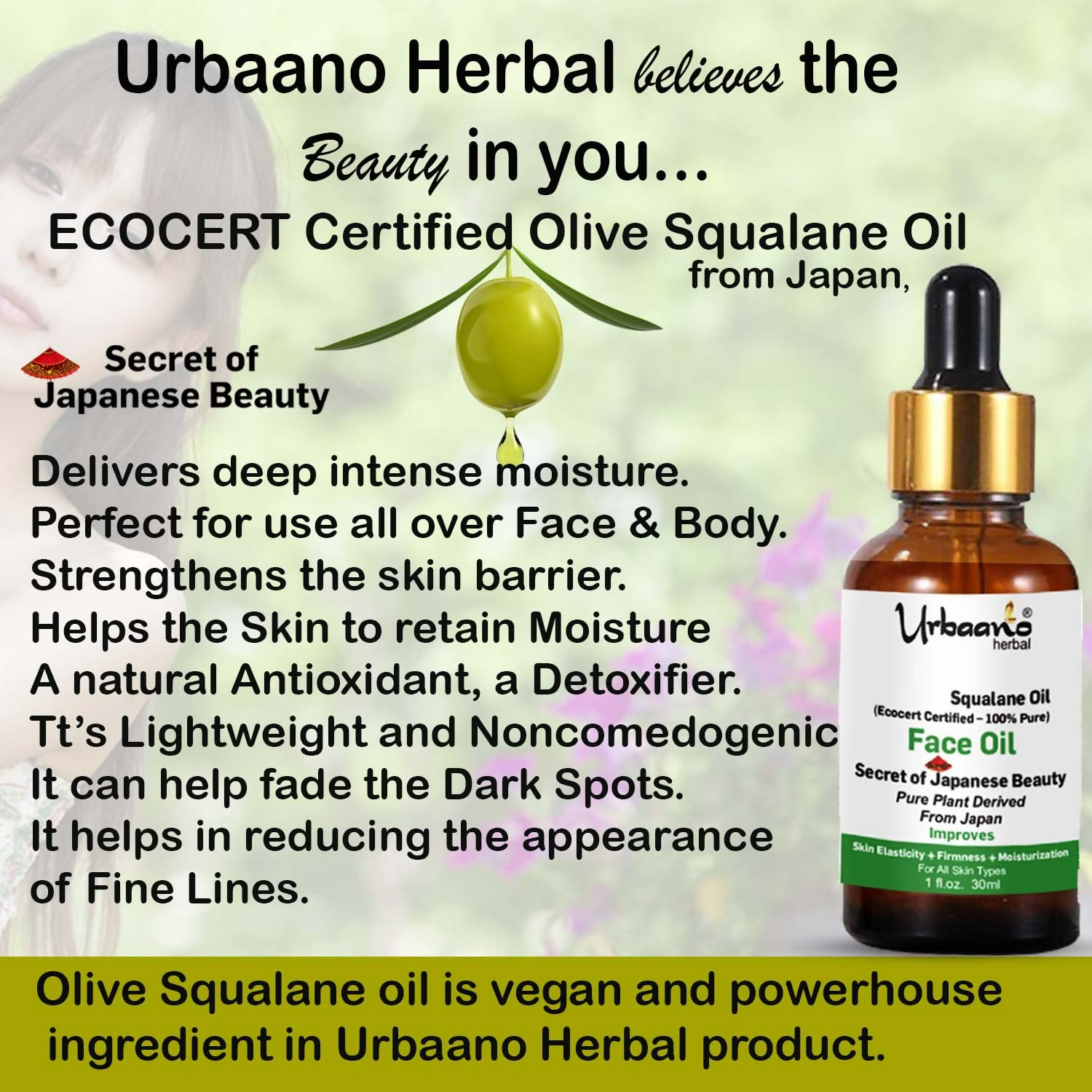 Urbaano Herbal Olive Squalane - 100% Pure Natural Plant-Derived Japanese Oil  Grab2Buy Urbaano Herbal Grab2Buy