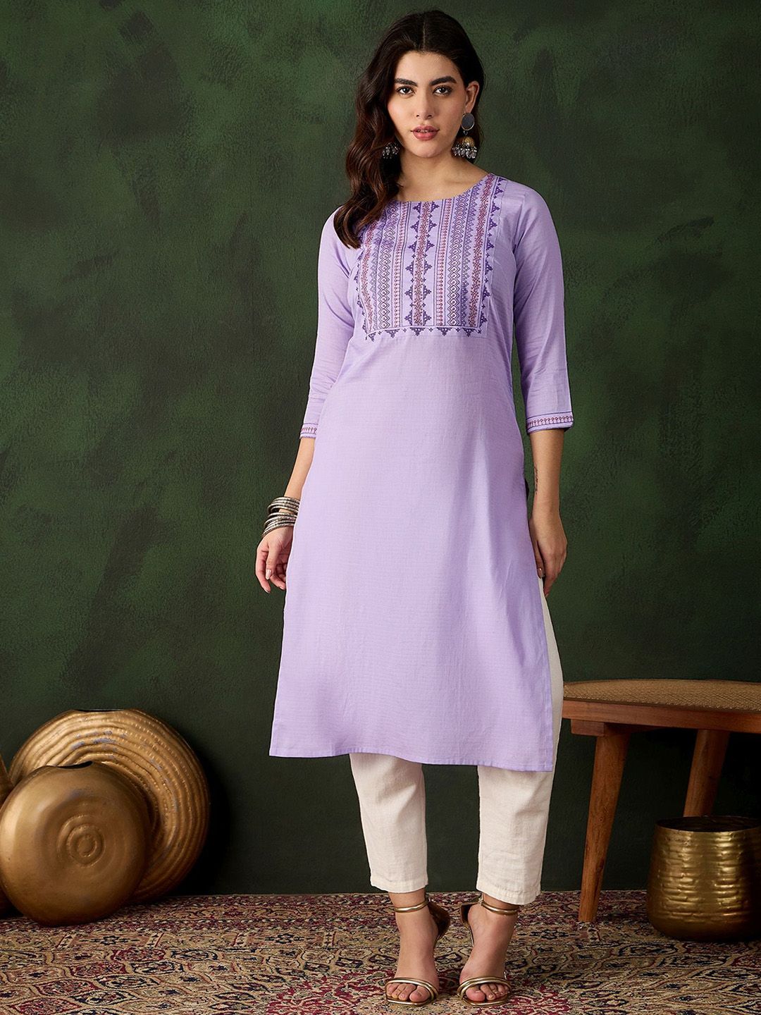 Sangria Embroidered Pure Cotton Straight Kurta | Grab2Buy