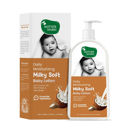Mother Sparsh Milky Soft Baby Lotion With Milk Protein, Coconut Oil & Shea Butter For 24Hrs Moisturization 