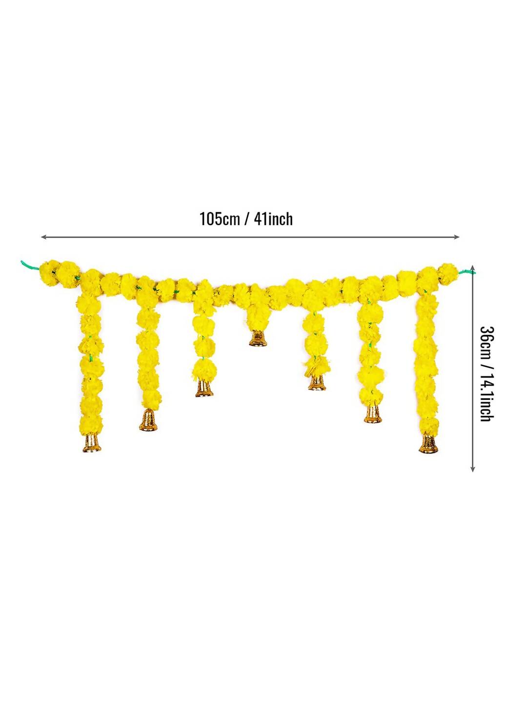 Tied Ribbons Yellow Entrance Hanging Marigold Flowers Bandhanwar Toran Garland with Bells 