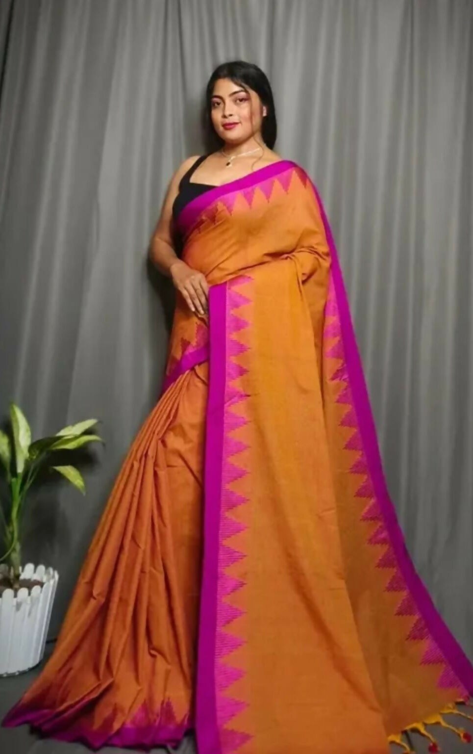 Exclusive Collection Beautiful Mustard Pure Cotton Woven Handloom Grab2Buy With Running Blouse Piece 