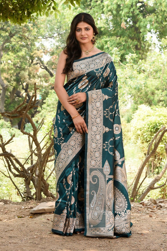Joban Fashion Green Banarasi Soft Pure Handloom Banarasi Silk Grab2Buy
