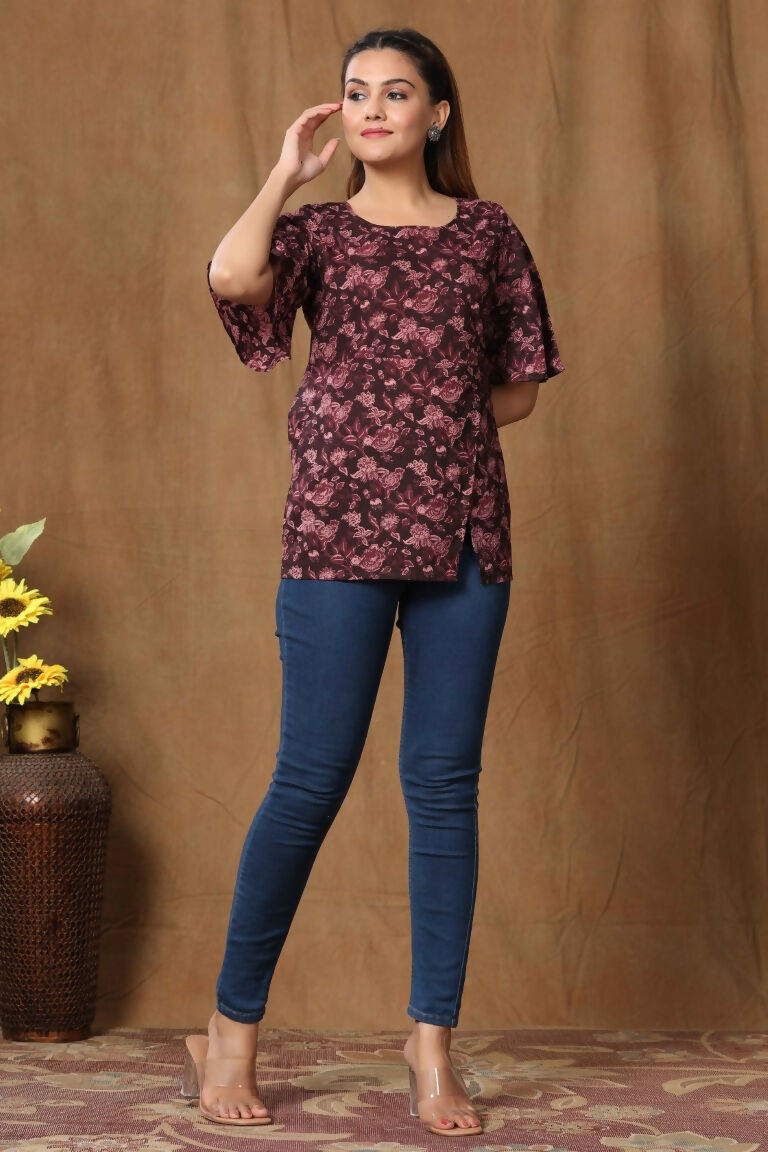 Miravan Women's Cotton Floral Print Straight Kurti