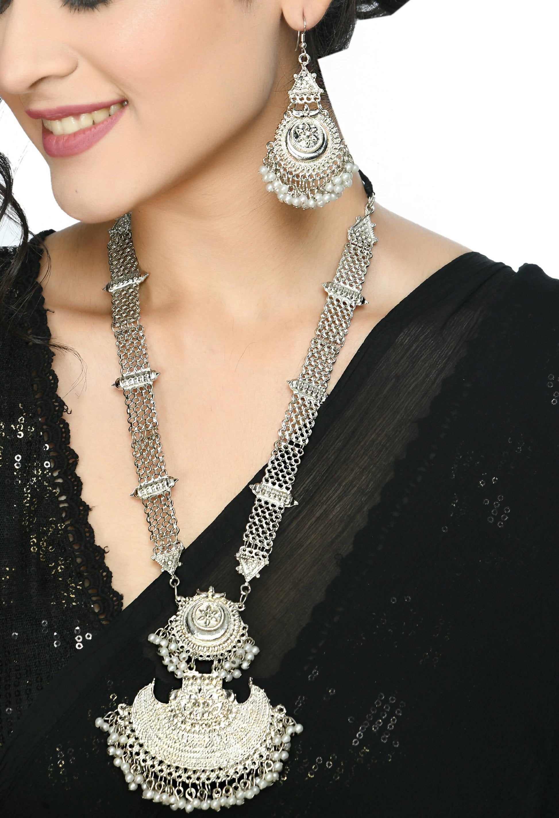Mominos Fashion Johar Kamal Silver-Plated Brass Finish Rani Haar Statement Necklace For Women - Grab2buy