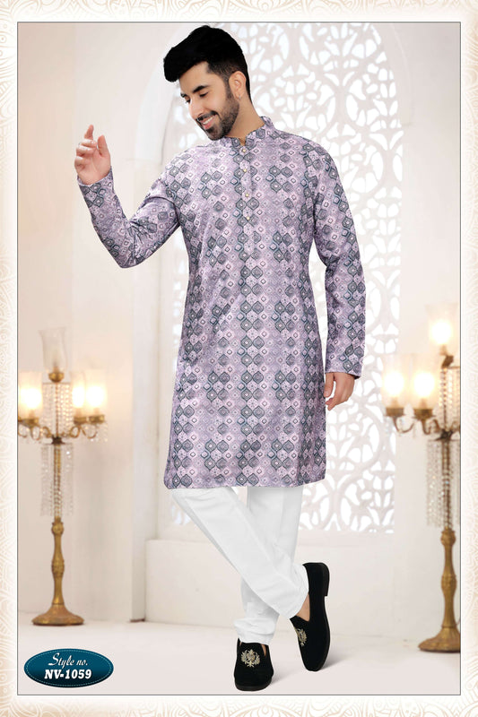 Joban Fashion Men's Purple Straight Silk Thread Embroidery All Over Kurta Set