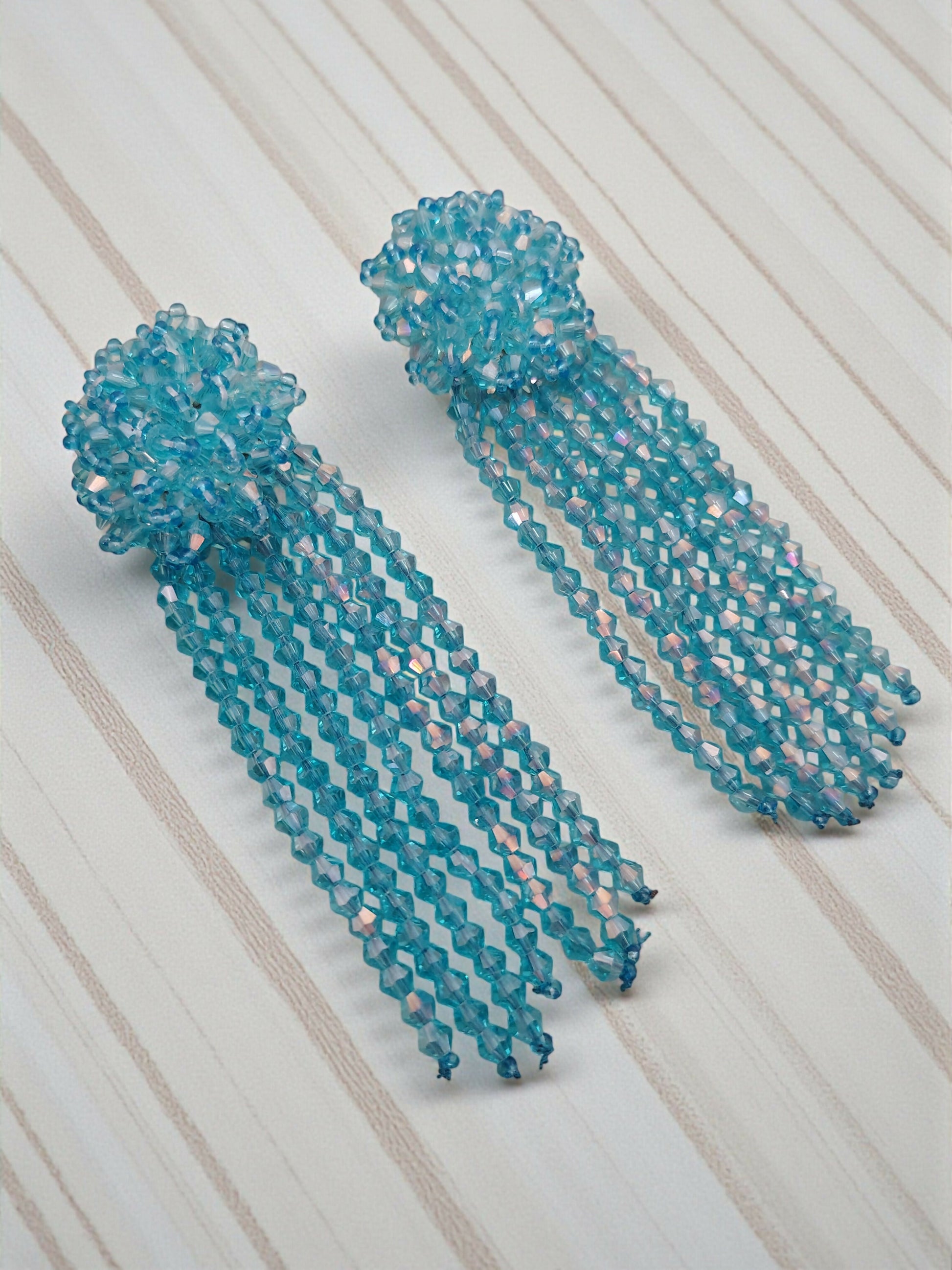 Inhanns Handmade Crystal Waterfall Earrings - Long - Sky Blue