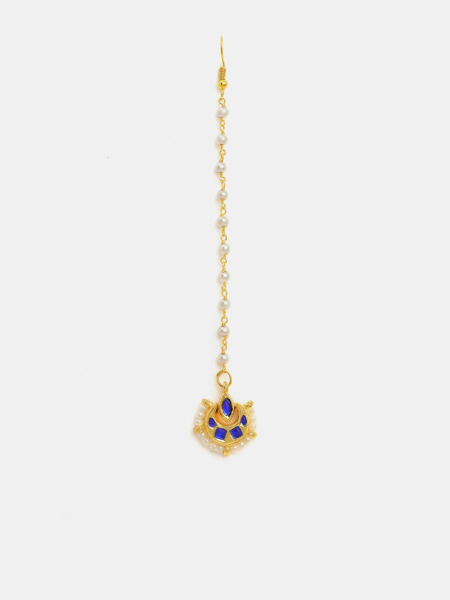 Ruby Raang Finest Gold Kundan Earrings With A Maang Tikka
