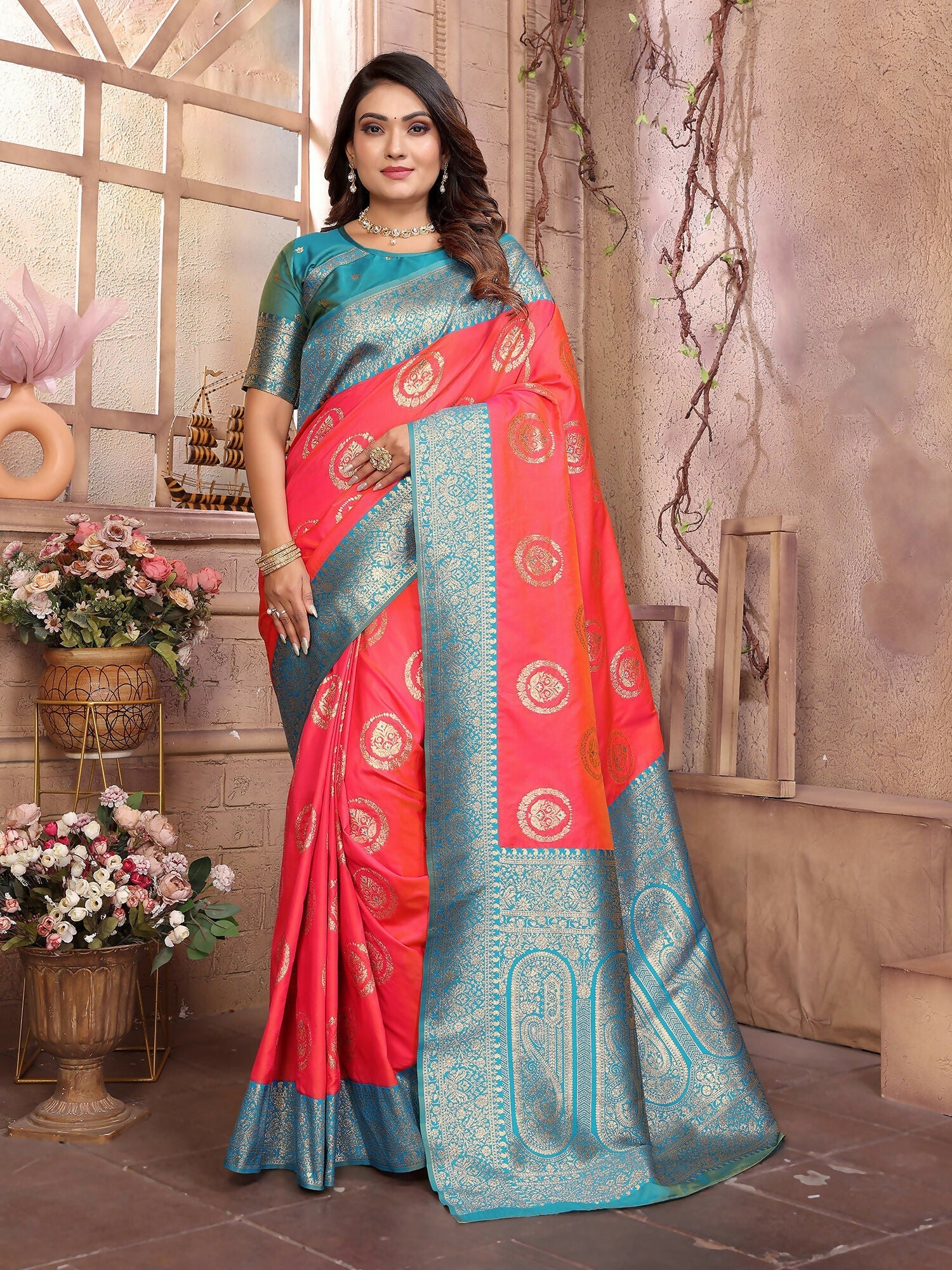 Joban Fashion Pink Banarasi Soft Silk Woven Saree | Swadesiicart
