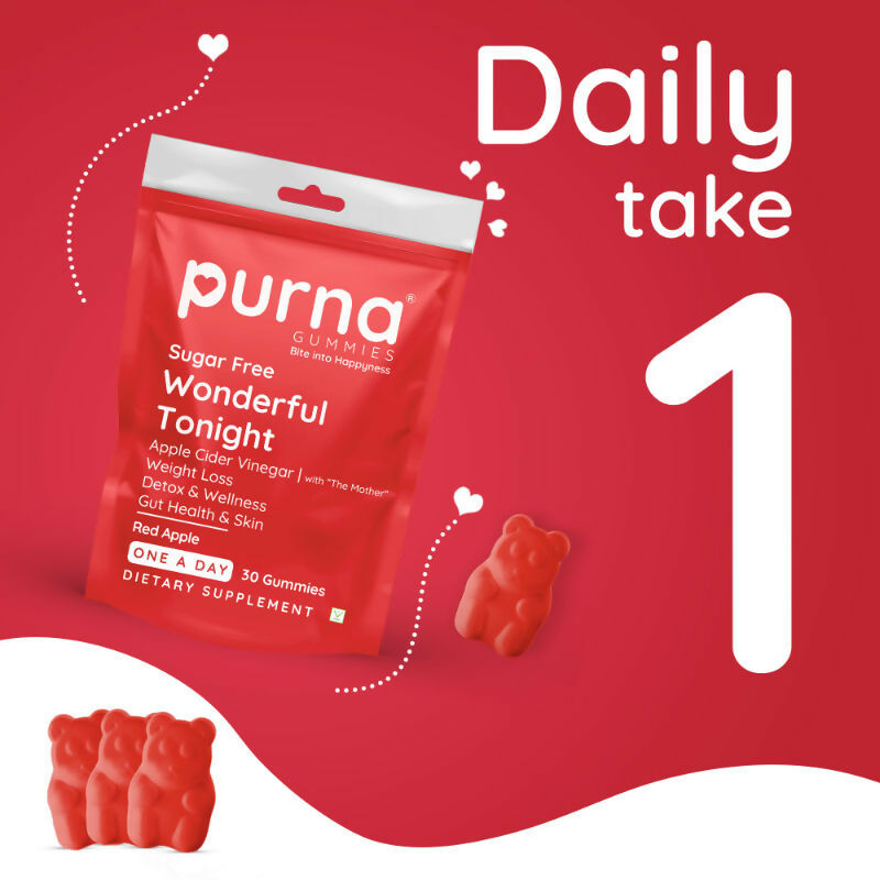 Purna Gummies Apple Cider Vinegar for Adults & Kids Better Digestion & Clear Skin 