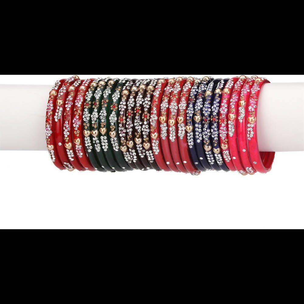 Afast Bridal Wedding & Party Fashionable Colorful Glass Bangle/Kada Set, Pack Of 24 - Multicolor - Grab2buy