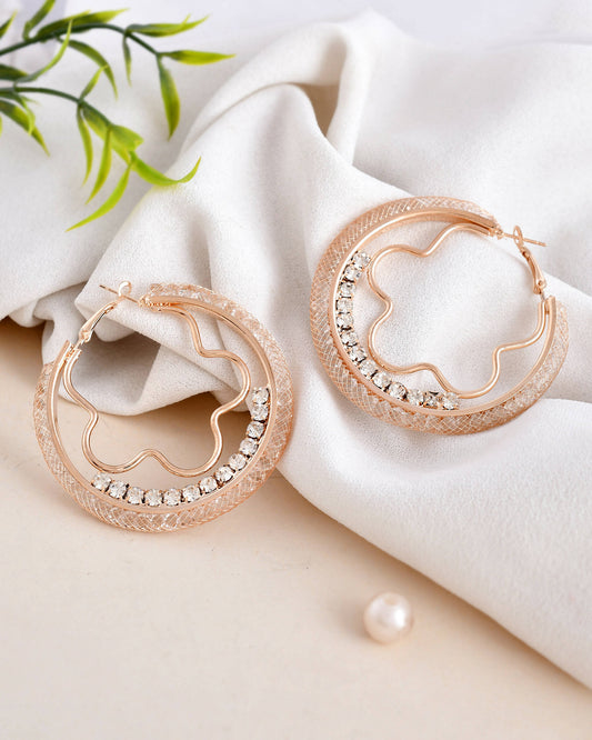 VOJ Women Gold-Plated Studded Beads Stainless Steel Double Circular Hoop Earrings - Grab2buy