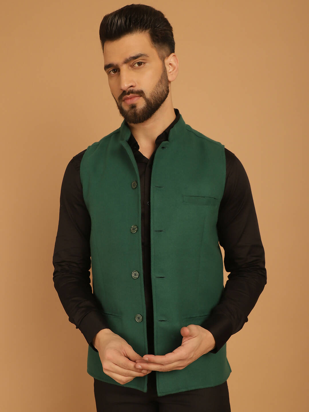 Even Apparels Pure Wool Nehru Jacket - Green 