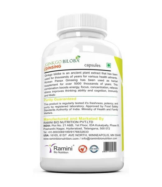 Ramini Bio Nutrition Ginkgo Biloba With Ginseng 500mg Veg Capsules - Grab2buy