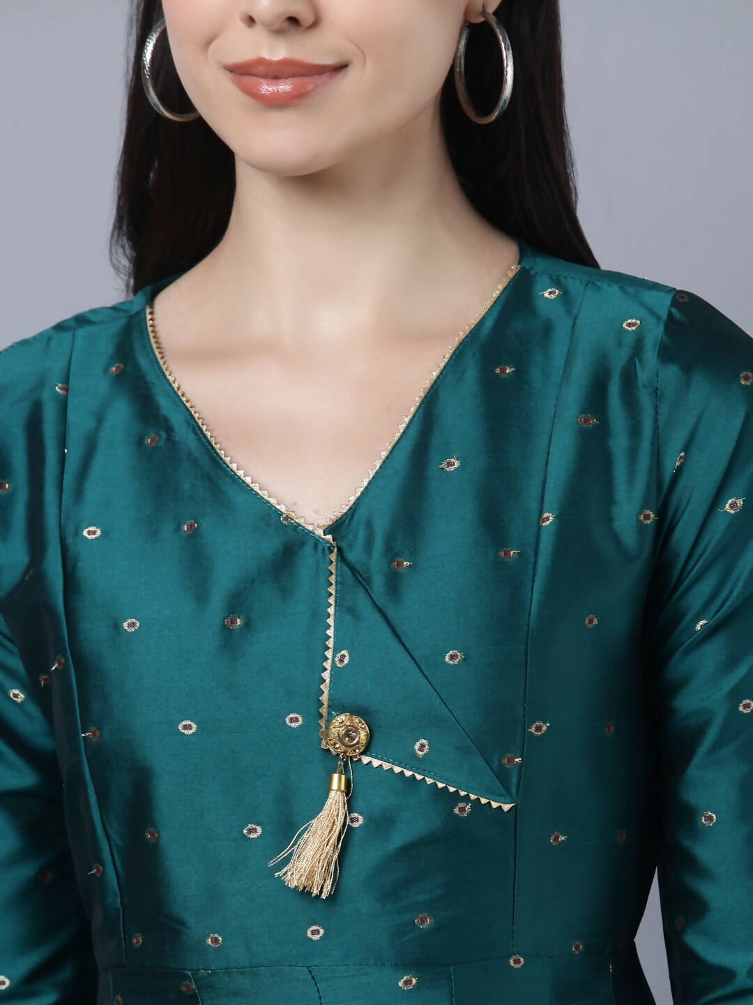 Myshka Green Red Ethnic Motifs Ethnic Anarkali Dress With Dupatta