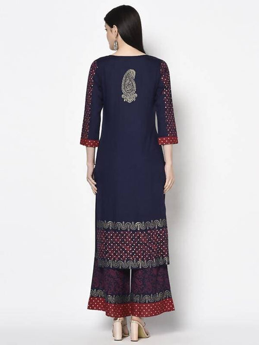 Aniyah Rayon Navy Blue Color Block Print Straight kurta (AN-180K) 