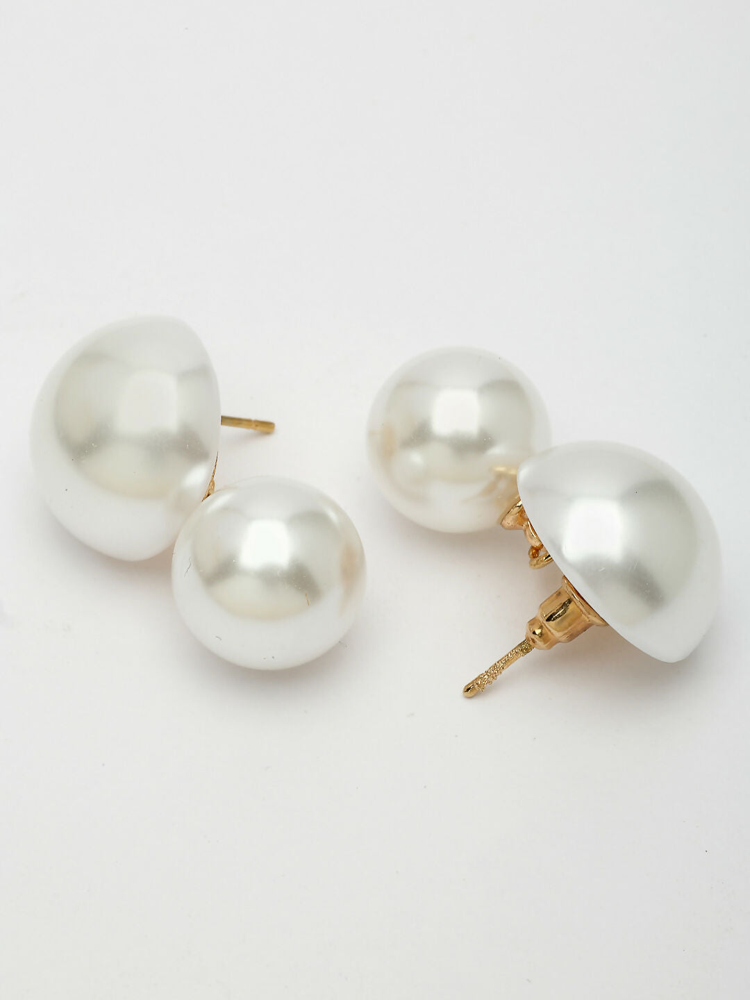 NVR Women's White Pearl Gold-Polished Circular Drop Earring 