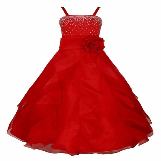 Asmaani Baby Girl's Red Colour Satin A-Line Maxi Full Length Dress (AS-DRESS_22085) - Grab2buy