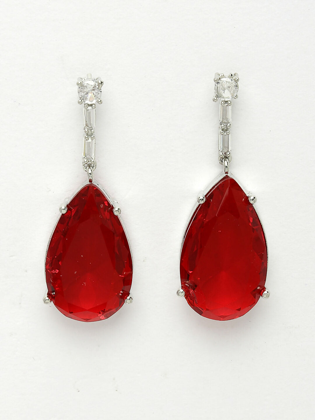 NVR Women's Silver-Plated Red Artificial Stones Studded Handcrafted Jewellery Set - Grab2buy