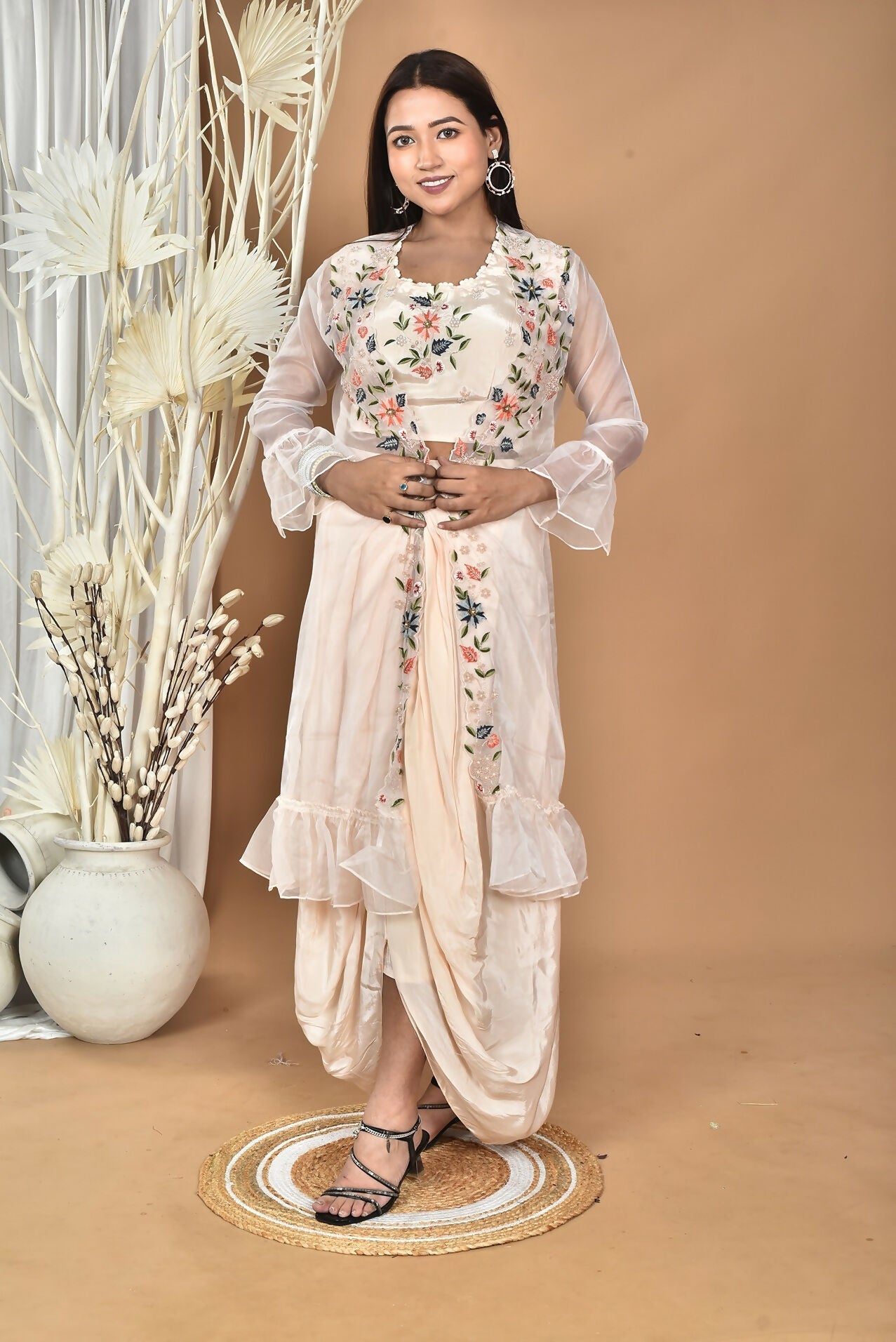 Morchari Women Hand Embroidery Crop Top-Light Peach 