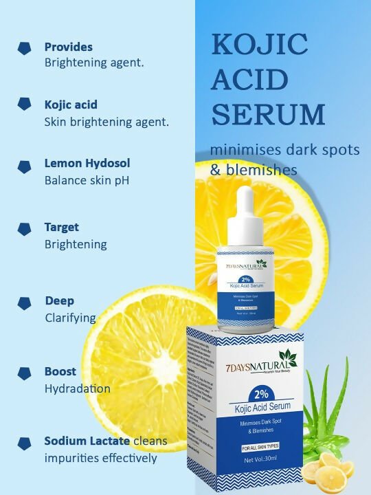 7 Days 2% Kojic Acid Face Serum with Niacinamide for Dark Spots Pigmentation 