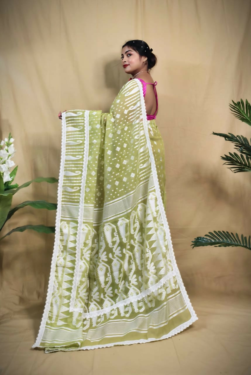 Exclusive Collection Beautiful Light Green Jaal Jamdani Grab2Buy 