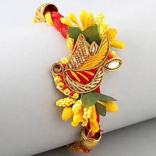 Colourful Zardosi Rakhi & Kaju Rolls Box