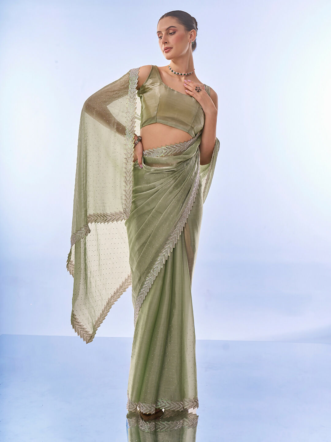 Pista Burburry Designer Work Lace Border & Swarovski Work Saree - Orchid