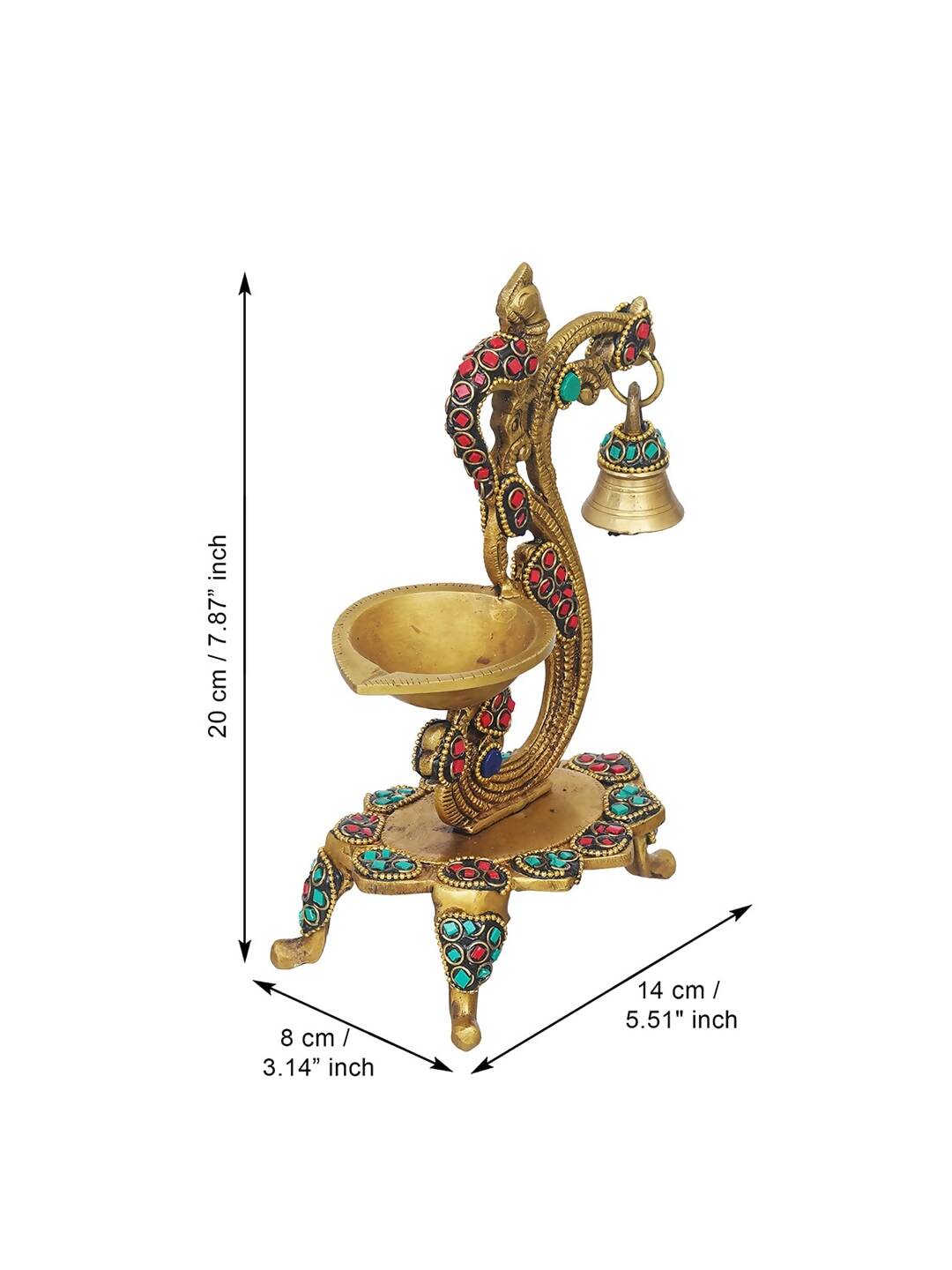 Grab2Buy Gold Toned Peacock Shaped Traditional Brass Diya With Bell & Stand 