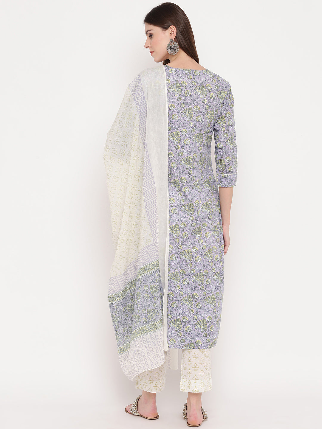 NOZ2TOZ Women's Purple Printed Kurta With Palazzo & Dupatta Set (Set of 3) 