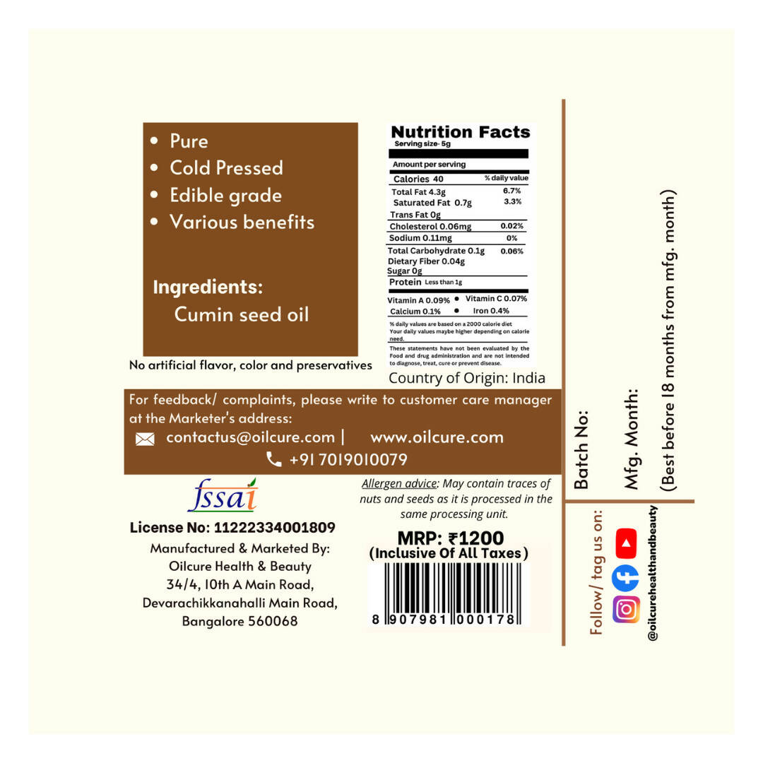 Oilcure Cumin (Jeera) Oil Cold Pressed 