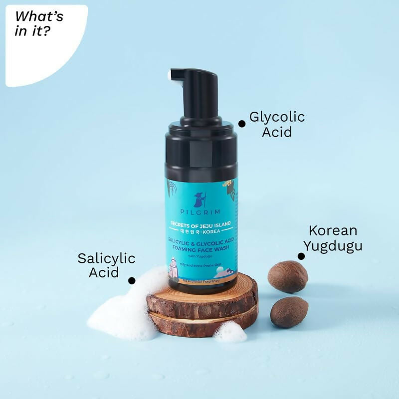 Pilgrim Korean 1.5% Salicylic (Bha) & 2% Glycolic Acid (Aha) Foaming Face Wash For Oily & Acne-Prone Skin - Korean Skin Care - Grab2buy