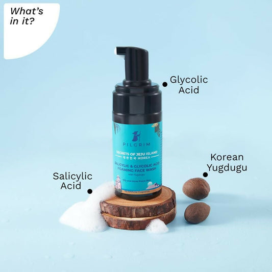 Pilgrim Korean 1.5% Salicylic (Bha) & 2% Glycolic Acid (Aha) Foaming Face Wash For Oily & Acne-Prone Skin - Korean Skin Care - Grab2buy