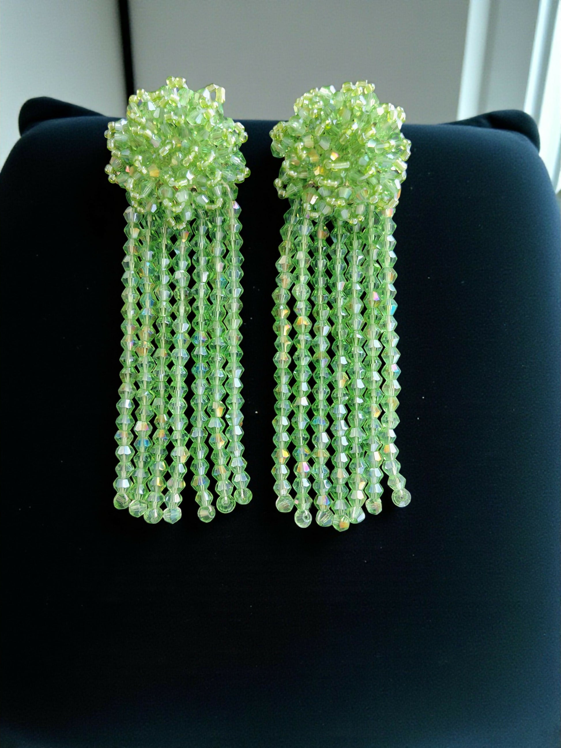 Inhanns Handmade Crystal Waterfall Earrings - Long - Pista Green Long Latkan