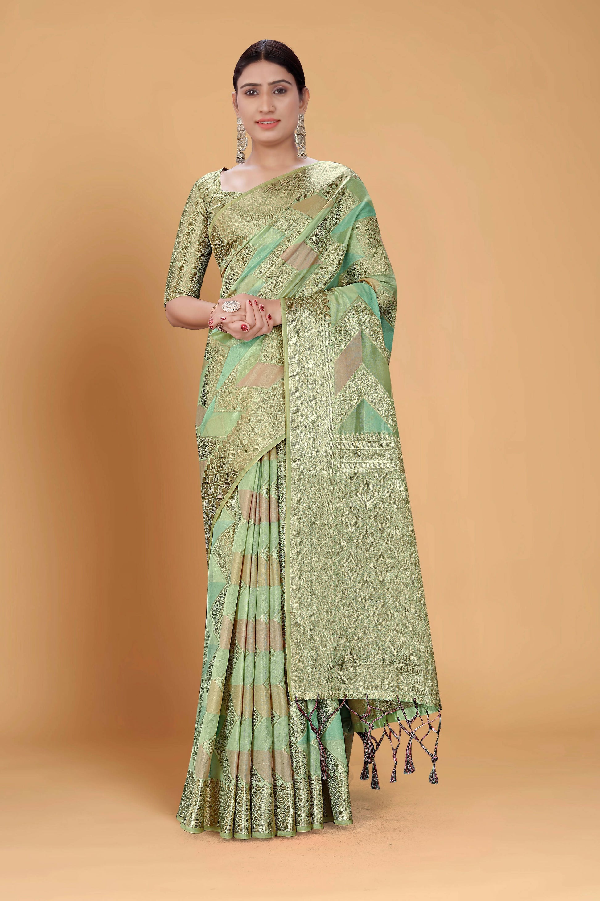 Sea Green Soft Organza Woven Design Saree With Unstitched Blouse Piece - Zaara
