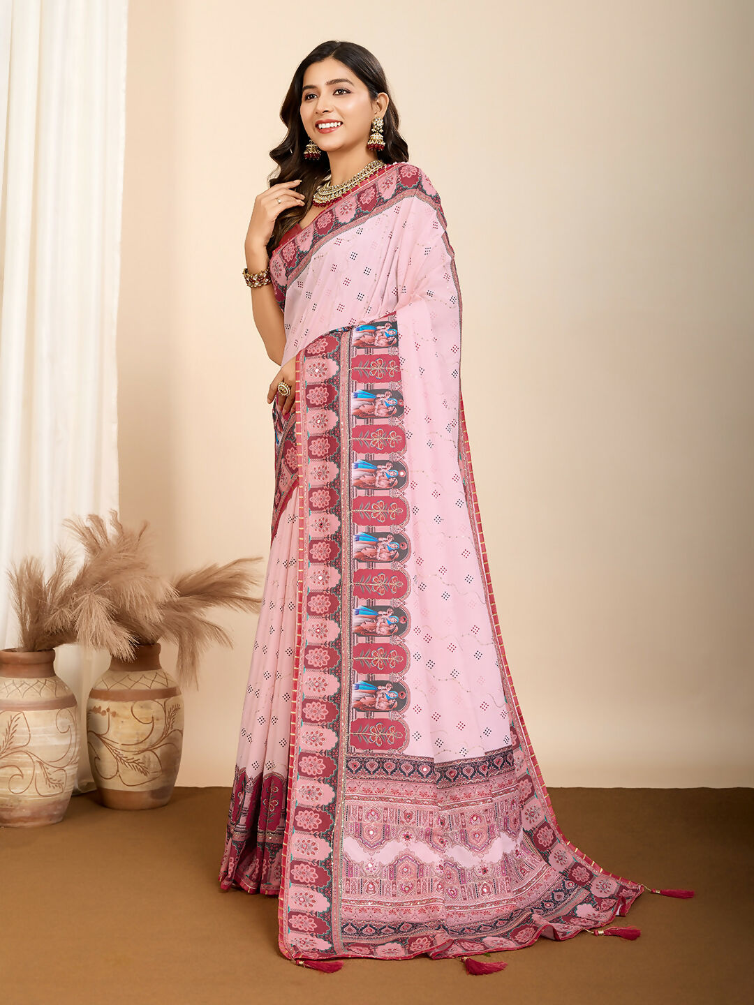 Pink Muslin Cotton Designer Digital Printed Saree - Lavisha