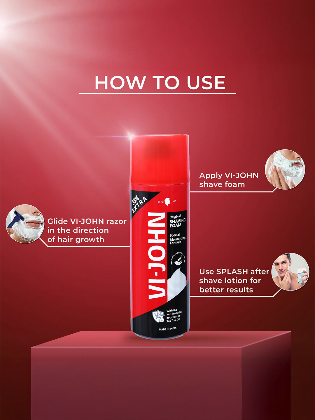 VI-JOHN Original Dermatologically Tested Special Moisturising Formula Shaving Foam with Vitamin E & Tea Tree Oil  Grab2Buy VI-JOHN Grab2Buy
