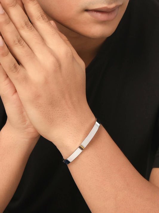 NVR Men's Silver Metal Interlock Kada Bracelet | Grab2Buy