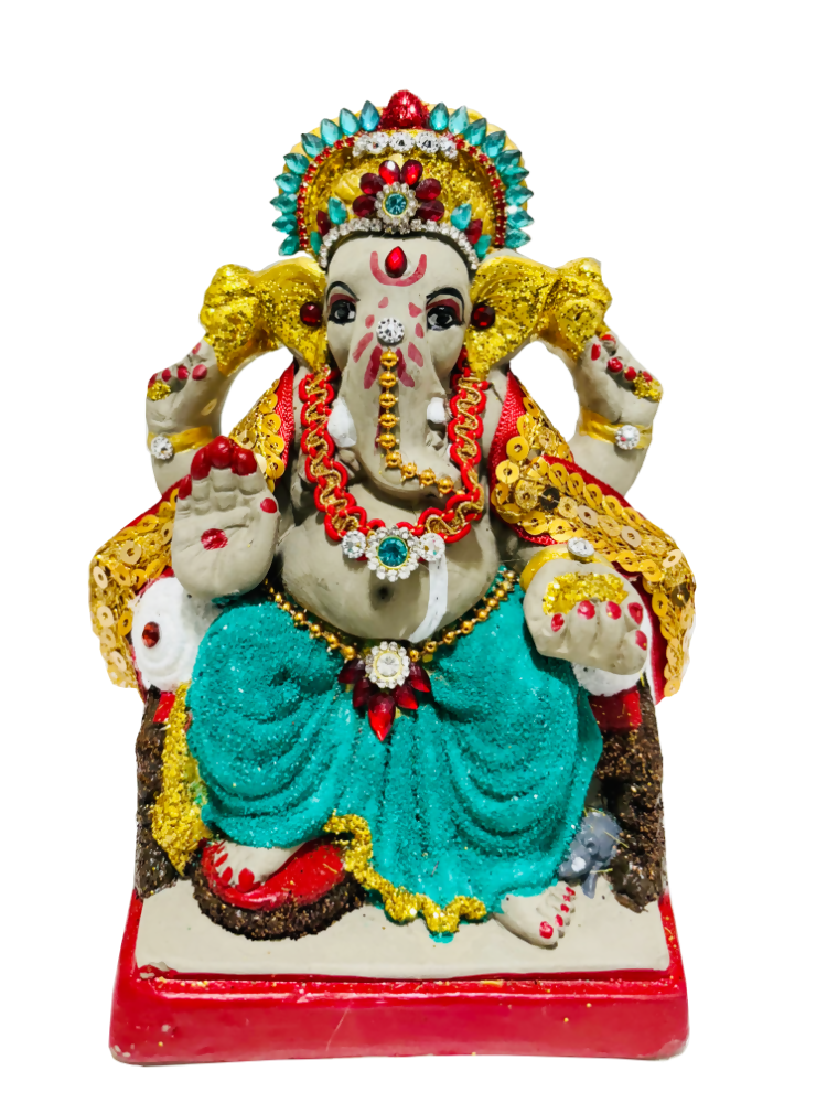 Eco-Friendly Ganesh Idol Small (Non-Toxic Colors) With Kumkum & Akshat | Swadesiicart