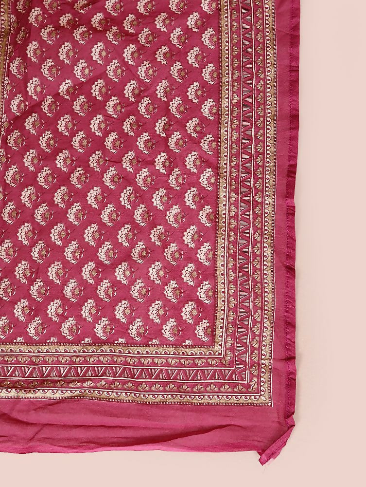 Miravan Women Plus Size Pink Straight Floral Printed Kurta & Palazzo With Dupatta