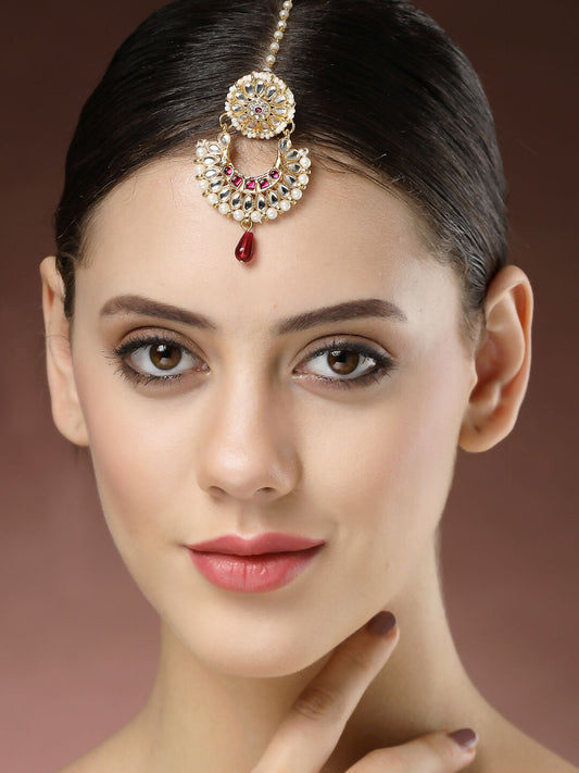 NVR Women's Gold-Polished CZ Stone-Studded Maang Tikka