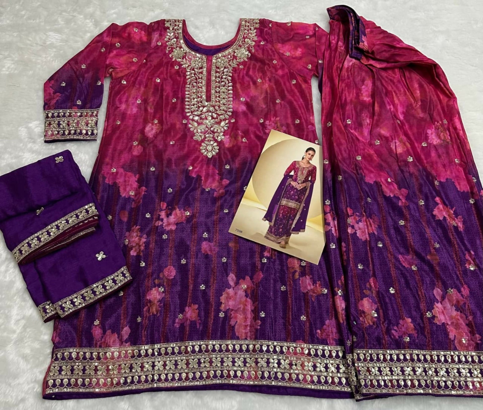 Anaita Purple Chinon Silk Readymade Suit with Sequence Work