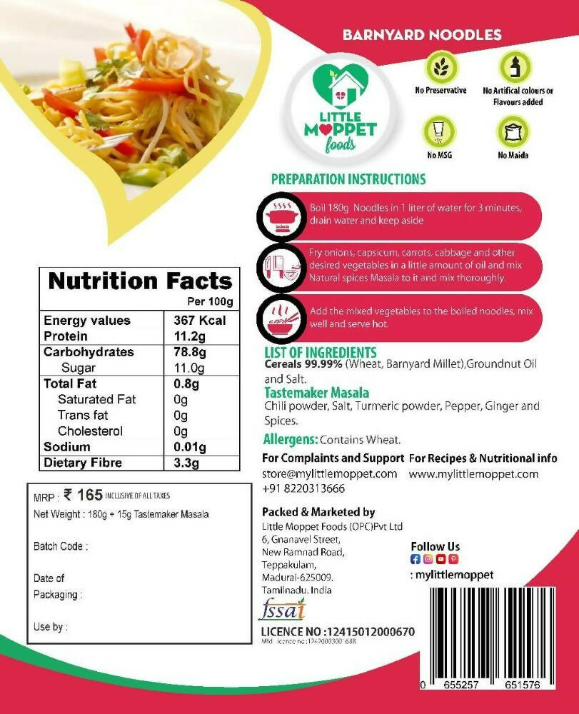 Little Moppet Foods Barnyard Millet Noodles 