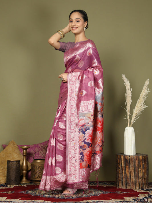 Shree Shyam Fashion Linen Cotton Pink Saree