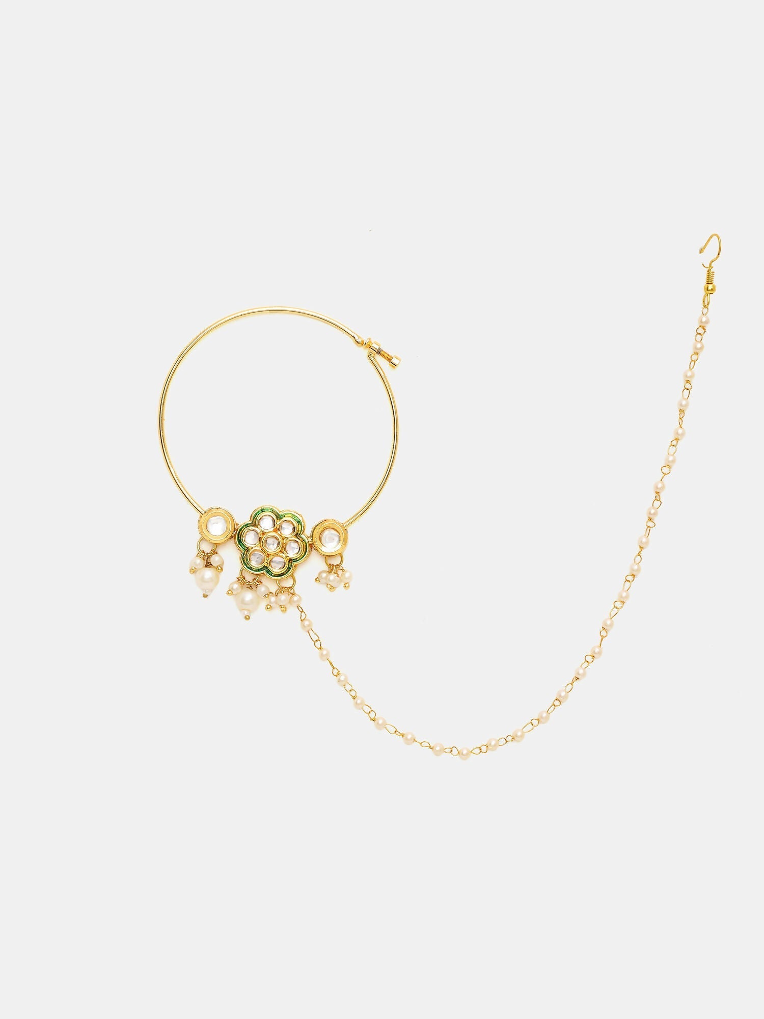 Ruby Raang 22k Gold Polished Kundan Maharani Nose Ring (Clip On) | Swadesiicart