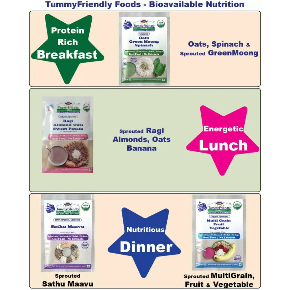 TummyFriendly Foods Certified Stage3 Porridge Mixes Trial Packs - Ragi, MultiGrain, Oats, Sathu Maavu for 8 Months Old Baby  Grab2Buy TummyFriendly Foods Grab2Buy